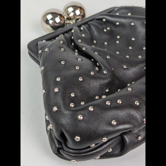 [SOLD] TIFFANY & CO. Black Lambskin Leather Studded Pouch Clutch Purse Handbag - Picture 5 of 8